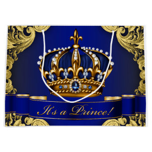 Elegante Royal Blue and Gold Prince Baby Dusche Große Geschenktüte