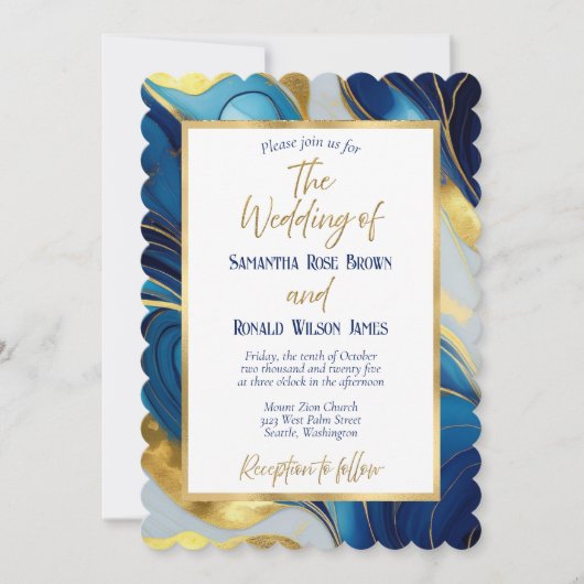 Elegante Royal Blue and Gold Wedding Einladung (Vorderseite)