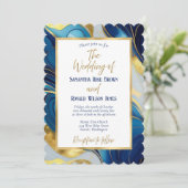 Elegante Royal Blue and Gold Wedding Einladung (Stehend Vorderseite)