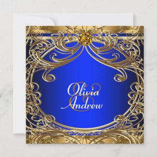 Elegante Royal Blue and Gold Wedding Einladung