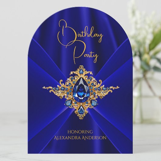 Elegante Royal Blue Birthday Gold Jewel Imitats Se Einladung
