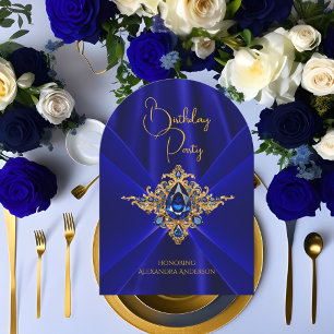 Elegante Royal Blue Birthday Gold Jewel Imitats Se Einladung