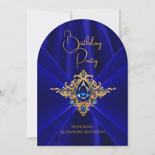 Elegante Royal Blue Birthday Gold Jewel Imitats Se Einladung (Vorderseite)