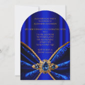 Elegante Royal Blue Birthday Gold Jewel Imitats Ve Einladung (Rückseite)