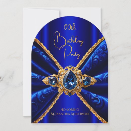 Elegante Royal Blue Birthday Gold Jewel Imitats Ve Einladung (Vorderseite)