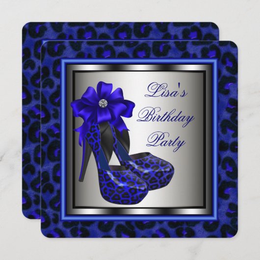 Elegante Royal Blue Birthday Party Einladung (Vorne/Hinten)