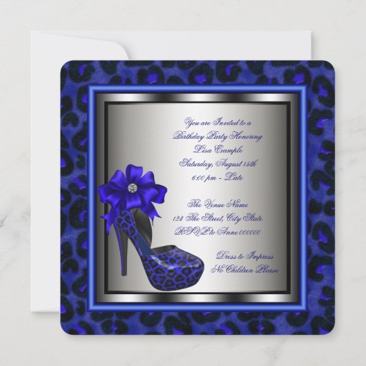 Elegante Royal Blue Birthday Party Einladung (Rückseite)