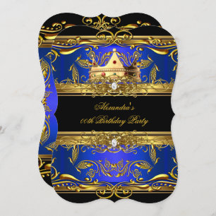 Elegante Royal Blue Black King Queen Birthday Part Einladung