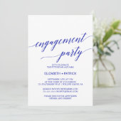 Elegante Royal Blue Calligraphy Engagement Party Einladung (Stehend Vorderseite)