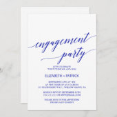 Elegante Royal Blue Calligraphy Engagement Party Einladung (Vorne/Hinten)