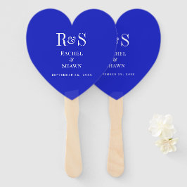 Elegante Royal Blue Chic Moderne Monogram Wedding Fächer