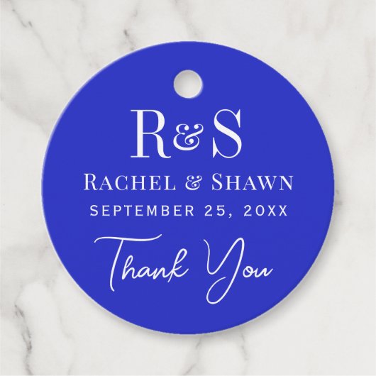 Elegante Royal Blue Chic Moderne Monogram Wedding Geschenkanhänger (Vorderseite)