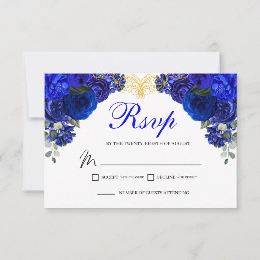 Elegante Royal Blue Floral UAWG Enclosure Card RSVP Karte (Vorderseite)