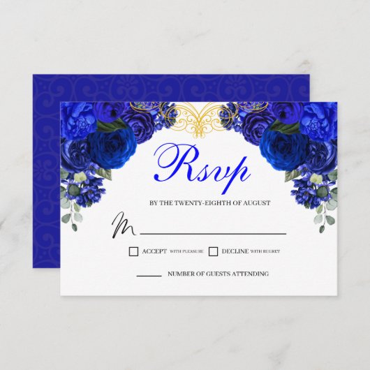 Elegante Royal Blue Floral UAWG Enclosure Card RSVP Karte (Vorne/Hinten)