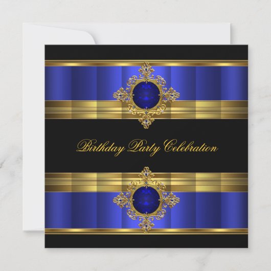 Elegante Royal Blue Gold Black Birthday Party Einladung (Vorderseite)