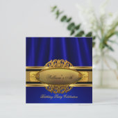 Elegante Royal Blue Gold Geburtstagsparty Einladung (Stehend Vorderseite)