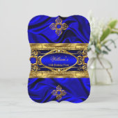 Elegante Royal Blue Gold Gems Silk Birthday Party Einladung (Stehend Vorderseite)