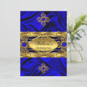 Elegante Royal Blue Gold Gems Silk Birthday Party  Einladung (Stehend Vorderseite)