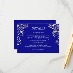 Elegante Royal Blue Gold Hochzeiten Details Begleitkarte