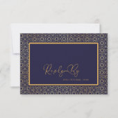 Elegante Royal Blue Gold Intricate Design Wedding RSVP Karte (Vorderseite)