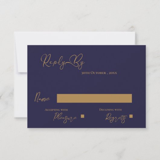Elegante Royal Blue Gold Intricate Design Wedding RSVP Karte (Rückseite)