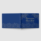 Elegante Royal Blue Gold Kontur Quinceanera Gästebuch (Voll)