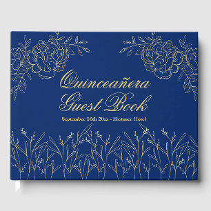 Elegante Royal Blue Gold Kontur Quinceanera Gästebuch