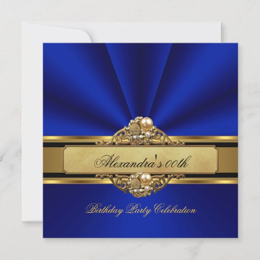 Elegante Royal Blue Gold Pearl Birthday Party Einladung (Vorderseite)