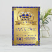 Elegante Royal Blue Gold Prince Baby Dusche Einladung (Stehend Vorderseite)