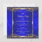 Elegante Royal Blue Gold White Pearl Birthday Part Einladung (Vorderseite)