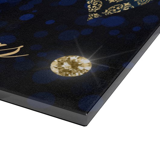 Elegante Royal Blue & Gold Winter Baubles Weihnach Schneidebrett (Ecke)