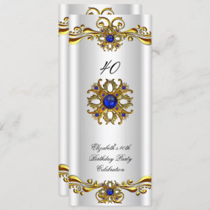 Elegante Royal Blue Jewel Gold Geburtstagsparty 2 Einladung