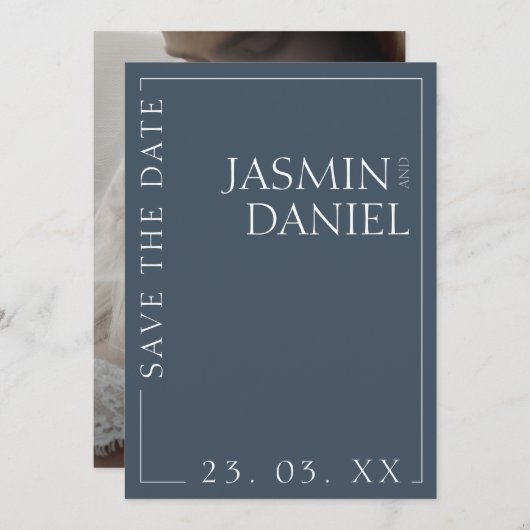 Elegante Royal Blue Opulence Minimal Foto Hochzeit Save The Date (Vorne/Hinten)