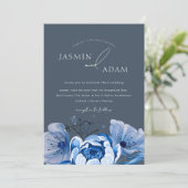 Elegante Royal Blue Opulence Rose Hochzeit Einladung (Stehend Vorderseite)