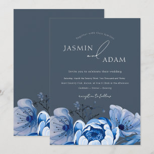 Elegante Royal Blue Opulence Rose Hochzeit Einladung