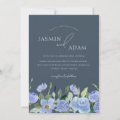 Elegante Royal Blue Opulence Wildblumen Hochzeit Einladung (Vorderseite)