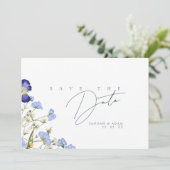 Elegante Royal Blue Opulence Wildblumen Hochzeit Save The Date (Stehend Vorderseite)