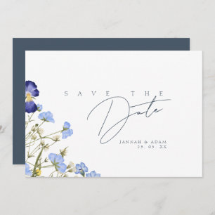 Elegante Royal Blue Opulence Wildblumen Hochzeit Save The Date
