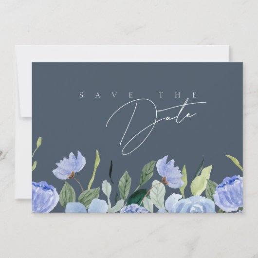 Elegante Royal Blue Opulence Wildblumen Hochzeit Save The Date (Vorderseite)