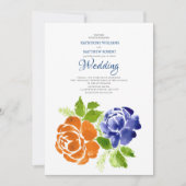 Elegante Royal Blue Orange Blumenzwiebelhochzeit Einladung (Vorderseite)