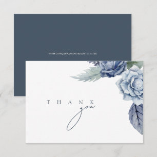 Elegante Royal Blue Rose Blumenhochzeit Dankeskarte