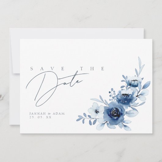 Elegante Royal Blue Rose Blumenhochzeit Save The Date (Vorderseite)