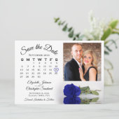 Elegante Royal Blue Rose Kalender & Foto Wedding Save The Date (Stehend Vorderseite)
