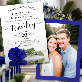 Elegante Royal Blue Rose mit Foto Wedding Einladung
