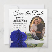 Elegante Royal Blue Rose mit Oval Foto Wedding Save The Date (Vorderseite)