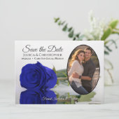 Elegante Royal Blue Rose mit Oval Foto Wedding Save The Date (Stehend Vorderseite)