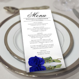 Elegante Royal Blue Rose mit Reflections Wedding Menükarte