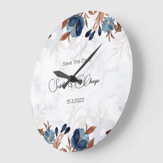 elegante Royal Blue Rustic moderne Savedate. Große Wanduhr (Winkel)