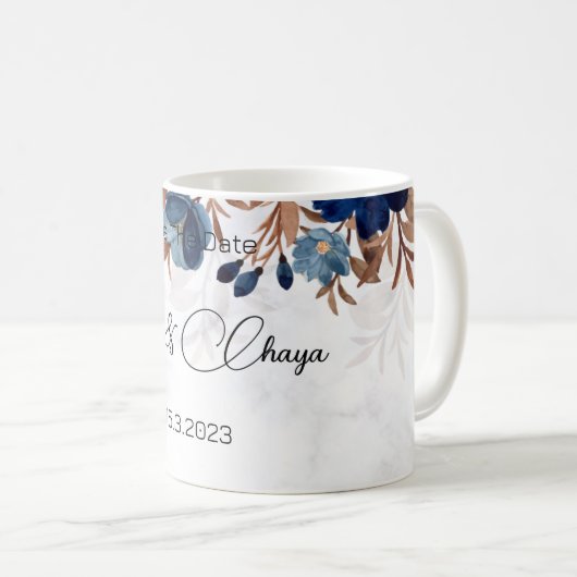 elegante Royal Blue Rustic moderne Savedate. Kaffeetasse (VorderseiteRechts)
