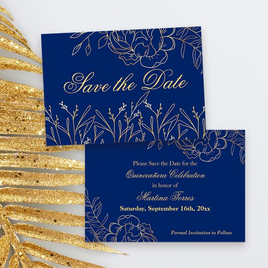 Elegante Royal Blue und Gold Frische Pasta machen Save The Date